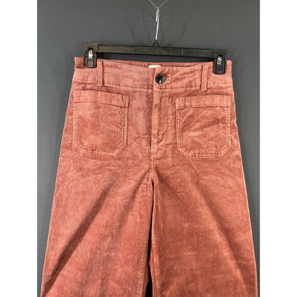 New Anthropologie Maeve 27 Tall Colette Cropped Corduroy Wide Leg Pants Orange - Picture 3 of 10